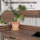 Outsunny Potting Bench Table with Sink, Outdoor Work Bench Table with Storage Cabinet, Hooks, Removable Sink, Faucet and Drawer for Greenhouse, Garden, Patio, Dark Brown Outsunny