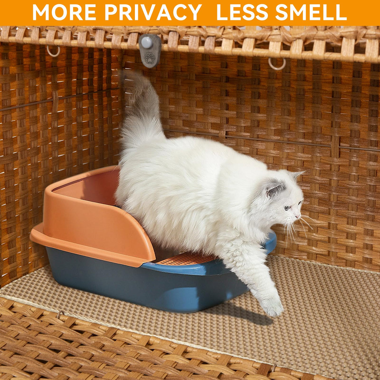 Cat Litter Box Enclosure Furniture Hidden with Soft Mat,Handwoven Rattan Cat House with Door for Large Cats Stylish Hidden Washroom Furniture for Living Room, Bedroom, or Balcony,Natural KOUSEI