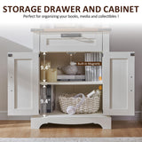 OKD 72'' Tall Bookshelf with Storage, Farmhouse 4 Tier Bookcase with Barn Door, Adjustable Shelves and Drawers, Rustic Wooden Office Bookshelves for Home Bedroom, Living Room, Library Antuique White OKD