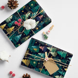 SaringSwoon Christmas Tree Wrapping Paper for Kids Adults - Xmas Wrapping Paper with Starry Night Sky, Christmas Trees and Stars Designs for Winter Holiday - 40×28 Inches, 4 Folded Sheets SaringSwoon
