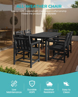 SUUNYN HDPE Outdoor Patio Dining Set with Table & 6 Chairs, All-Weather 7-Piece Outdoor Table and Chairs, 2" Umbrella Hole, Patio Furniture for Garden, Backyard, Deck | Matte Black SUUNYN
