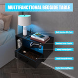 Bloddream Floating Nightstand with Charging Station and LED Light Strips, 21.3" Night Stand with Drawers, Floating Bedside with USB Ports and Outlets, Bedroom Furniture, Black Bloddream