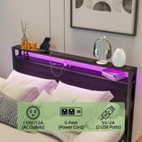 Queen Bed Frame with Storage Headboard/LED Lights,Metal Platform Bed Frame Queen Size with Storage Charging Station,Queen Bed Frame No Box Spring Needed,Heavy Duty Metal Slats,Bed Base,No Noise,Black HOJINLINERO