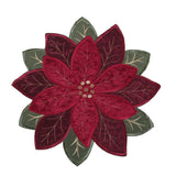 OWENIE Christmas Placemats Set of 4, Poinsettia Table Mats with Embroidered and Applique Velvet Fabric, 16 Inch x 16 Inch Diecut Placemat for XMAS Holiday Tabletop, Round Doilies for Dining Table, Red OWENIE