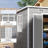 Outsunny 8' x 4' Outdoor Storage Shed, Resin Plastic Shed with Floor, Window, Lockable Doors and Vents, All-Weather Tool Shed for Backyard, Patio, Lawn, Gray Outsunny