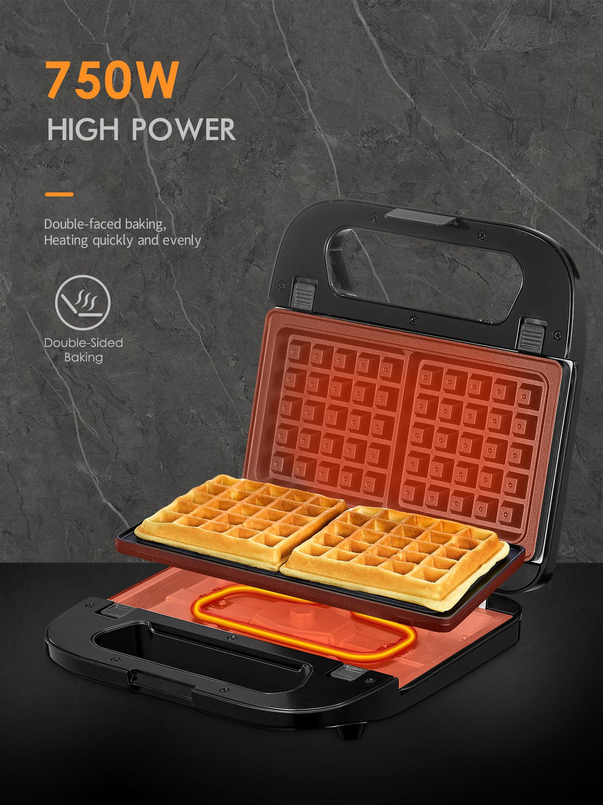 Reemix 3-in-1 Waffle, Grill & Sandwich Maker, Panini Press Grill and Waffle Iron Set with Removable Non-Stick Plates, Perfect for Cooking Grilled Cheese, Tuna Melts, Burgers, Steaks and Snacks, Black (3 in1 Sandwich Maker With Plastic Handle) Reemix