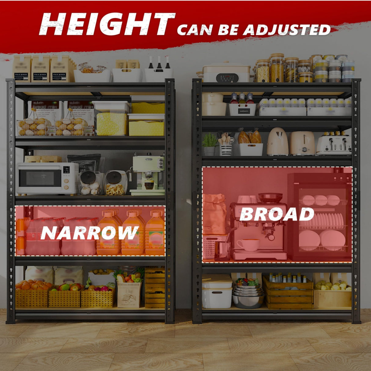 REIBII 2020LBS Storage Shelves 5 Tier Garage Shelving Heavy Duty Adjustable Garage Shelves, Utility Rack Shelf, Shelving Units for Storage Warehouse Pantry Closet, 35.5" W x 11.9" D x 72" H, Black REIBII