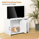 Dwanton Litter Box Enclosure, Cat Litter Box Furniture Hidden, with Scratching Mat, Wooden Cat Washroom Indoor, Fit Most of Litter Box, 31.5" L x 19.7" W x 21.7" H, White Dwanton