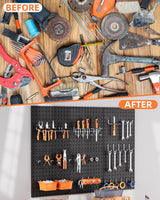 INCLY 6 Pack 12"x12" Black Metal Pegboard Panels, Heavy Duty Pegboard Wall Organizer with Frame, Black Peg Board for Walls, Garage, Workbench, Shed, Kitchen, Craft Room Tool Organization INCLY