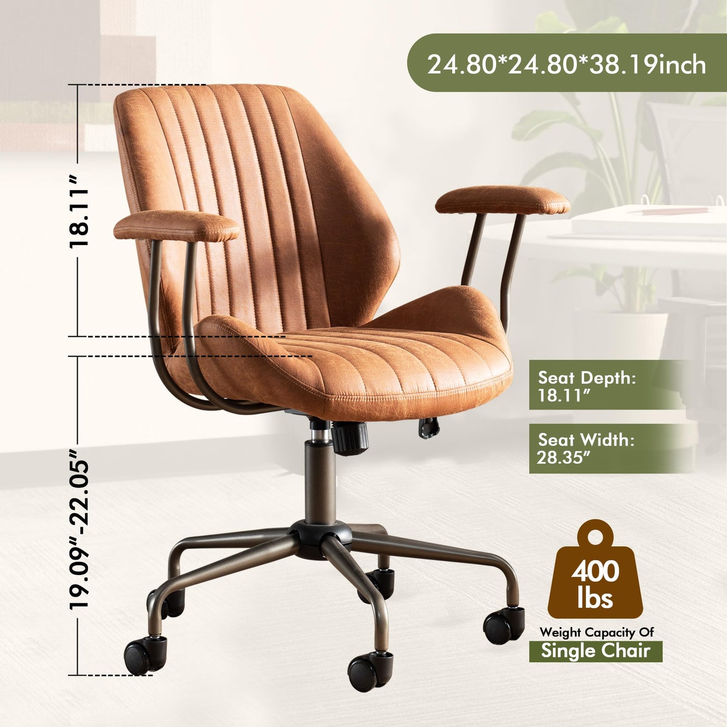 CAODOC High Back Office Chair,Modern Swivel Office Chair,Brown Suede Fabric Gaming Chair,Height Adjustable Home Office Desk Chair with Lumbar Support