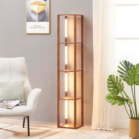 FENLO Fancy - LED Display Shelf with Dimmable Lights, LED Shelf Floor Lamps for Living Room, Sturdy Corner Shelf Curio Cabinet Display, Tall Floor Lamps with Shelves FENLO