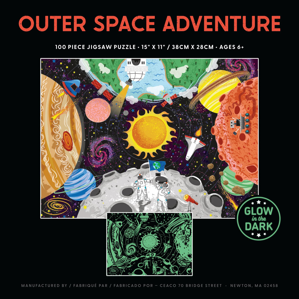 Ceaco - Glow in The Dark - Outer Space Adventure - 100 Piece Jigsaw Puzzle Ceaco
