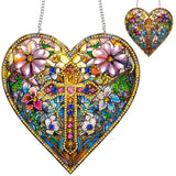 Zariocy Hanging Diamond Art Ornament Heart Shaped Cross Kits for Adults, Crystal Sun Catcher Pendant, DIY Diamond Painting Acrylic Board, Front Door Sign & Window Hanging Decor for Home, Wall 8x8 inch Zariocy