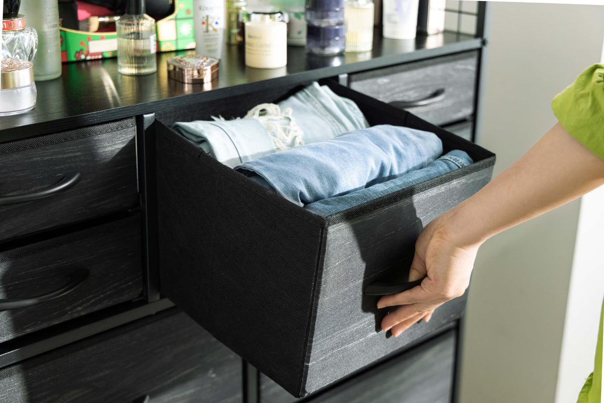 EnHomee Black Dresser with LED Lights & Charging Station,11 Drawers Dresser with 2 Tier Shelves & 4 Hooks, Fabric Dresser for Bedroom, Closet, Living Room, Entryway,Sturdy Frame,Wooden Top EnHomee