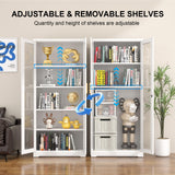 Polup Display Cabinet with Glass Doors, Metal Curio Cabinets with Lock and Shelves, 71''Tall Display Case for Living & Dining Room, Bookcase for Home, Clinic, School (White)- Assemble Required Polup