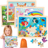 Princess Unicorn Mermaid Fairy Puzzles for Kids Ages 4-6, 4 Packs Wooden Jigsaw Puzzles for Toddlers Girls 2-4, Preschool Educational Puzzles Boards Toys Gifts for Girls Boys 3 4 5 6 Duchong