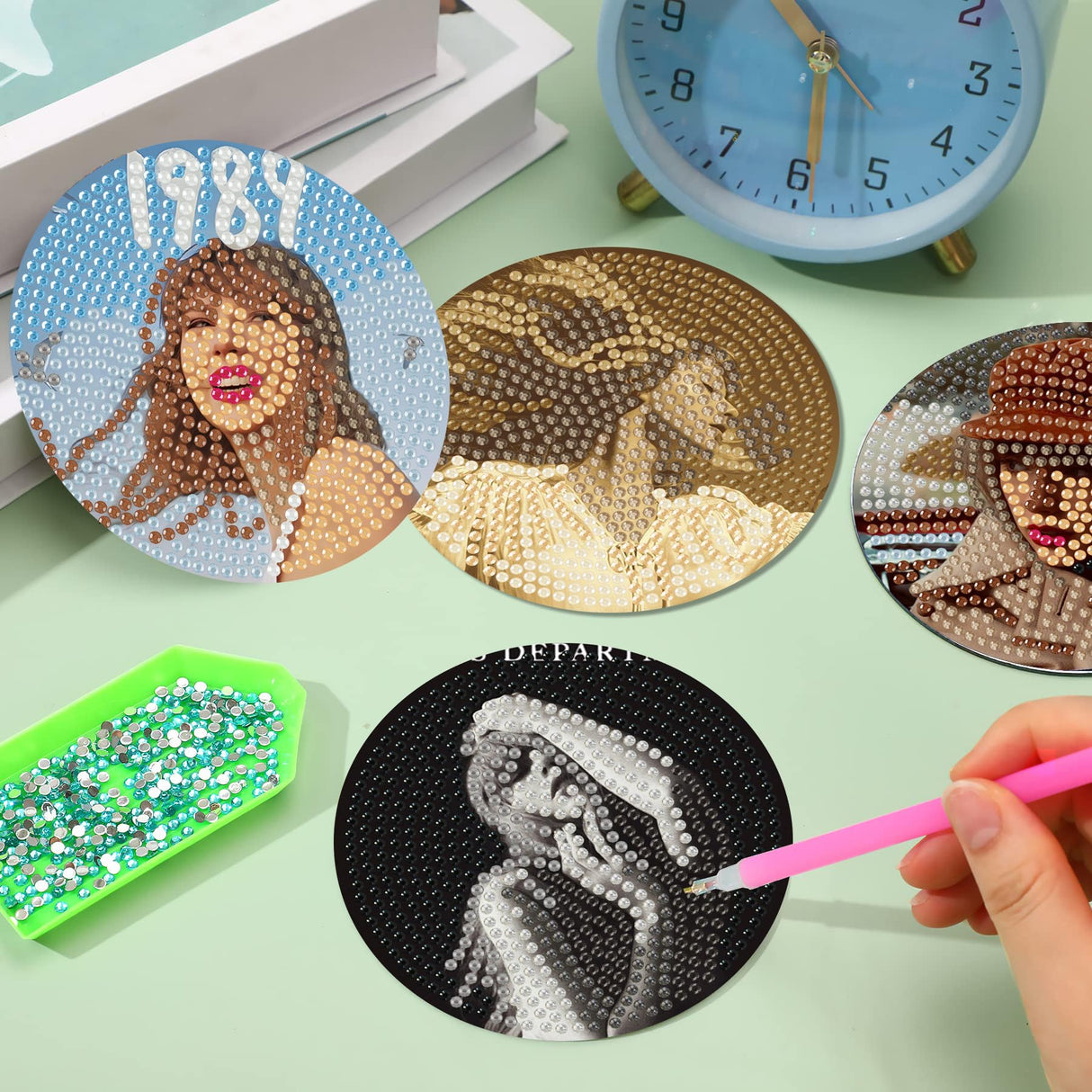 stnckic 8 Pcs Diamond Art Coasters Kit for Adults,Diamond Painting Coaster Set with Holder, DIY Bead Art Craft, Paint by Diamonds Art Coasters, Singer Merch Gifts for Girls and Women stnckic