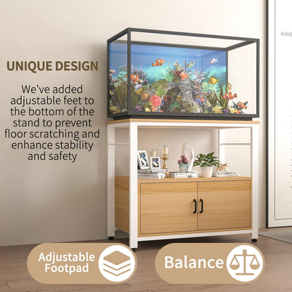 Avolander Fish Tank Stand Metal Aquarium Stand with Cabinet Accessories Storage 40-50 Gallon, Double Layer Metal with Storage Weight Capacity 760lbs, White Walnut Brown - WoodArtSupply