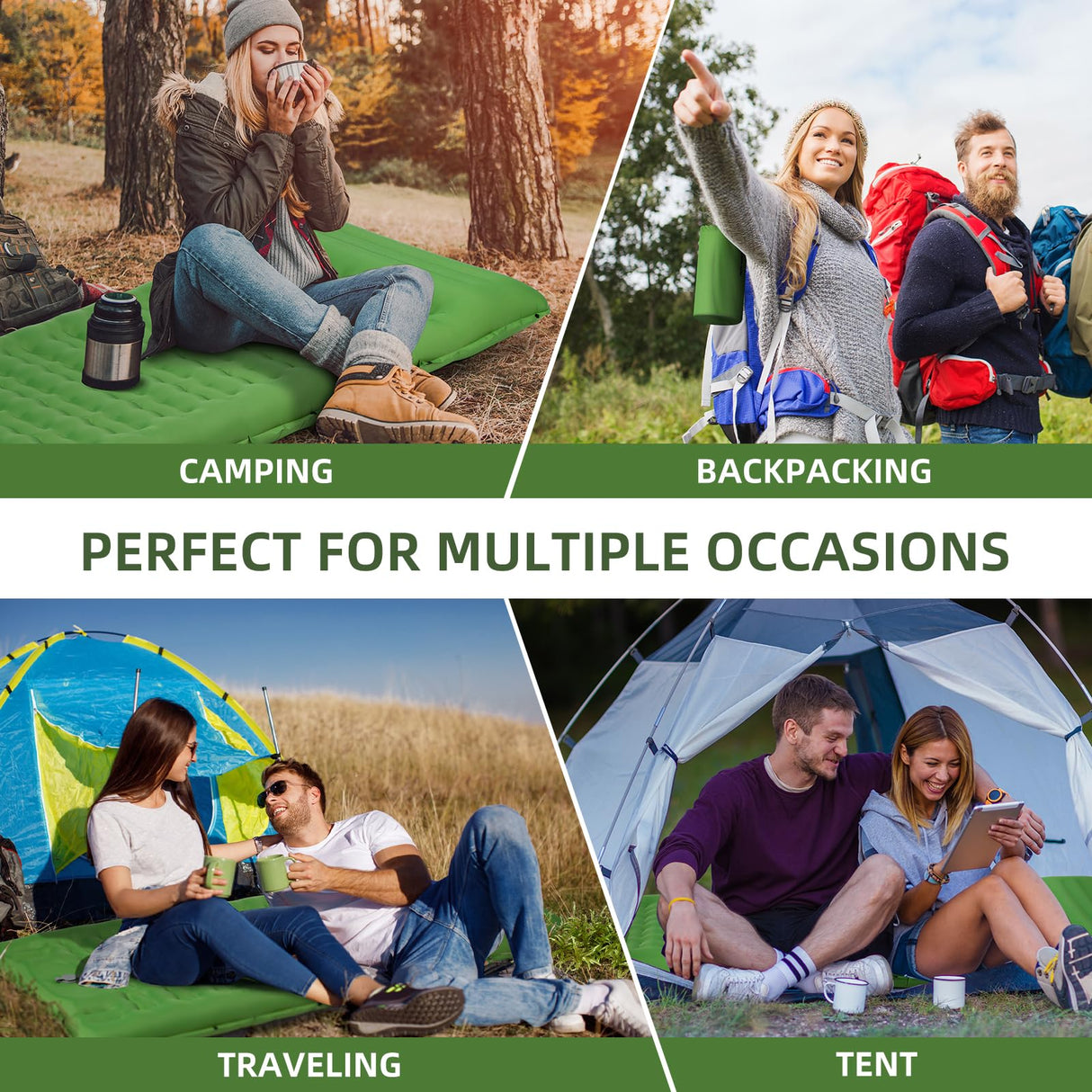 FNARMW Camping Sleeping Pad, Extra Thick 5 Inch Camping Mat with Pillow Built-in Foot Pump Inflatable Sleeping Pads Compact for Camping Backpacking Hiking Traveling Tent（Green） FNARMW