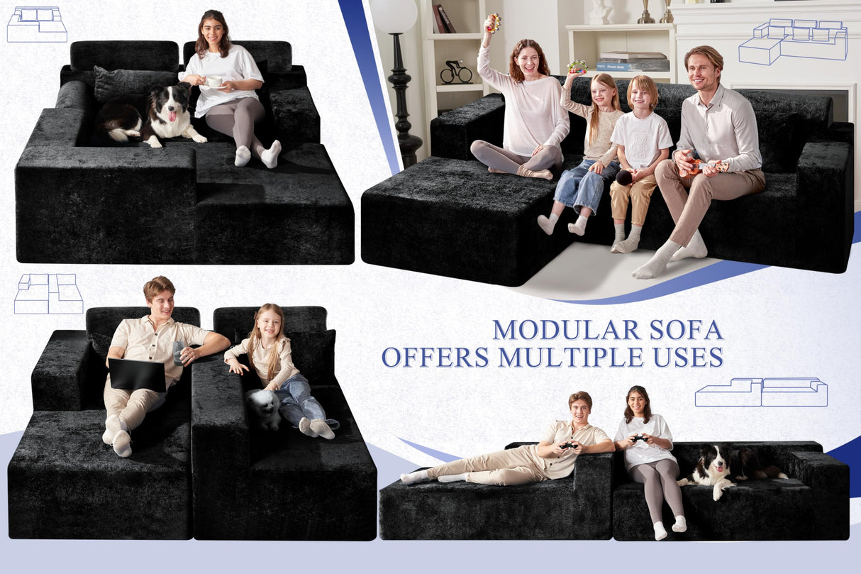 HABUTWAY 105" L-Shape Modular Sectional Sofa Couch for Living Room,No Assembly Required,Modular Comfy Sofa with Deep Seat for Living Room Bedroom,Luxury Distressed Velvet(Left,Black) HABUTWAY