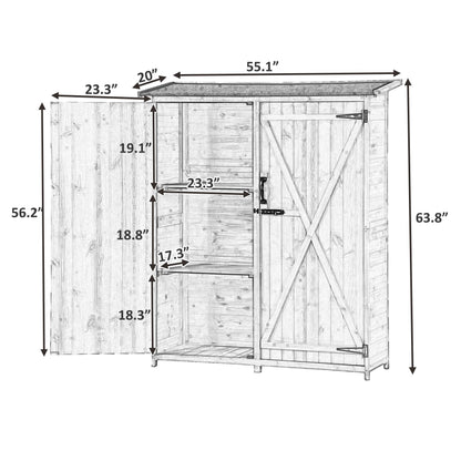 EOVTK Outdoor Wood Storage Shed, 5.3x4.6FT Garden Tool Organizer, Outdoor Storage Cabinet with Waterproof Asphalt Roof & Double Lockable Doors for Backyard Patio, Gray