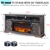 OKD Fireplace TV Stand for 80 Inch TV, 33" Tall Highboy Farmhouse Entertainment Center w/ 36'' Electric Fireplace, Rustic Media Console w/Sliding Barn Door for Living Room, Dark Rustic Oak OKD