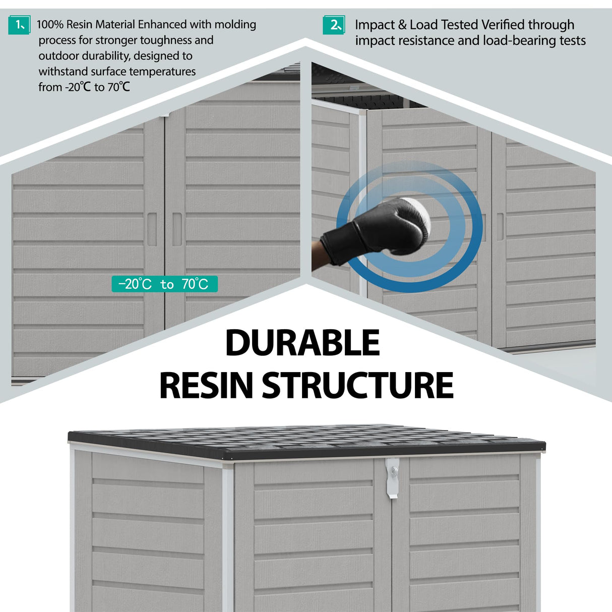 HUGROVE 49.5 Cu ft Storage Shed, 4.6 x 4.1 FT Outdoor Storage Horizontal Resin Shed, Weather Proof Water Proof PP Material, Lockable Door, Outdoor Storage Box for Trash Cans, Patio, Garden (4.6x4.1) HUGROVE