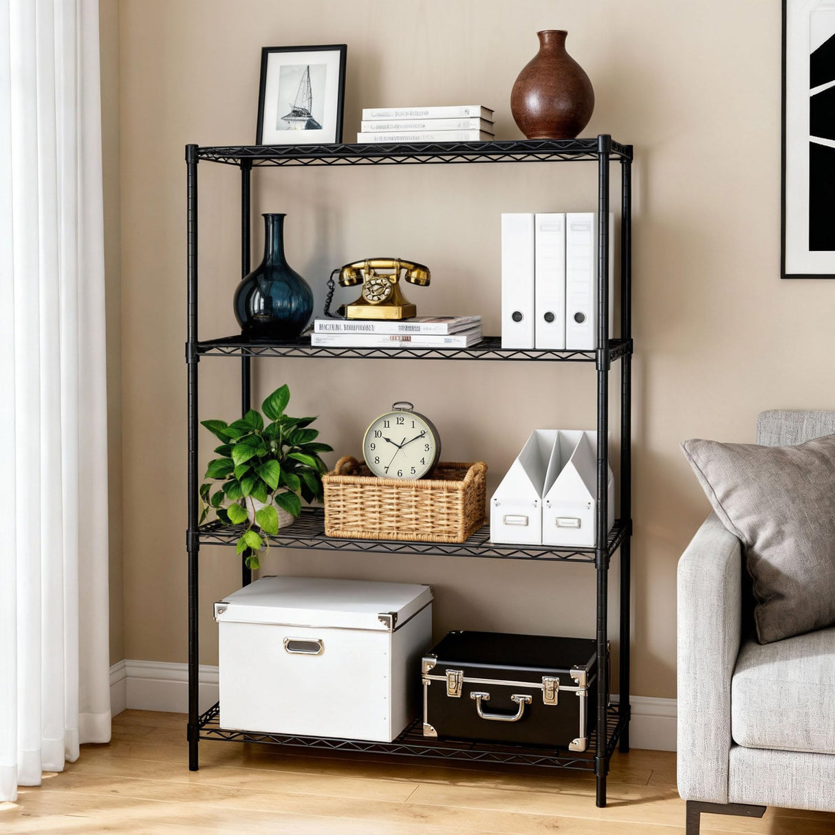 SUPER DEAL Black 4-Shelf Heavy Duty Storage Wire Shelving Unit for Restaurant Garage Pantry Kitchen Garage Rack (36L x 14W x 54H) SUPER DEAL