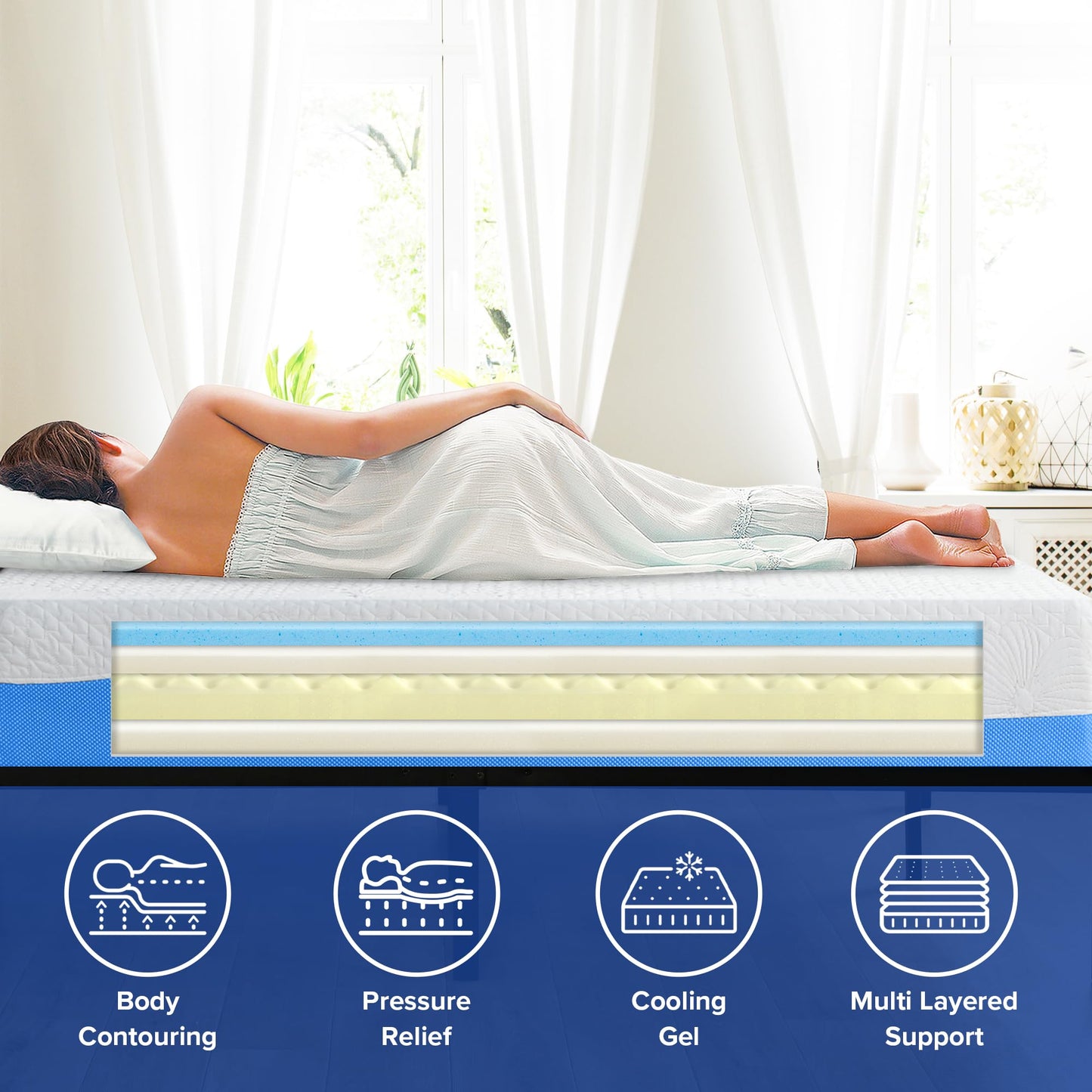 Olee Sleep King Mattress, 10 Inch Gel Memory Foam Mattress, Gel Infused for Comfort and Pressure Relief, CertiPUR-US Certified, Bed-in-a-Box, Medium Firm, Blue, King Size