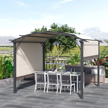 Outsunny 11' x 11' Outdoor Retractable Pergola Canopy, Arched Sun Shade Shelter, Metal Frame Patio Canopy for Backyard, Garden, Porch, Beach, Beige - WoodArtSupply