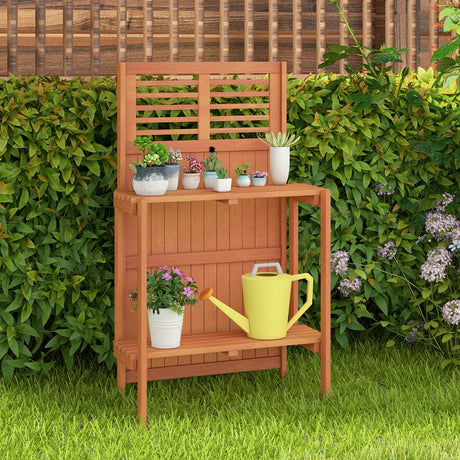 Giantex Folding Potting Bench, 2-Tier Gardening Workstation w/Storage Shelves, Wood Outdoor Potting Table for Garden, Yard, Balcony, Easy Assembly, Natural Giantex