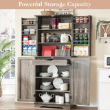 LUXOAK 72" Tall Farmhouse Kitchen Pantry with Rivet Barn Doors, Rustic Wood Cupboard Storage Cabinet/w Drawer & Adjustable Shelves for Dining Living Room, Bathroom & Hallway, Rustic Gray LUXOAK
