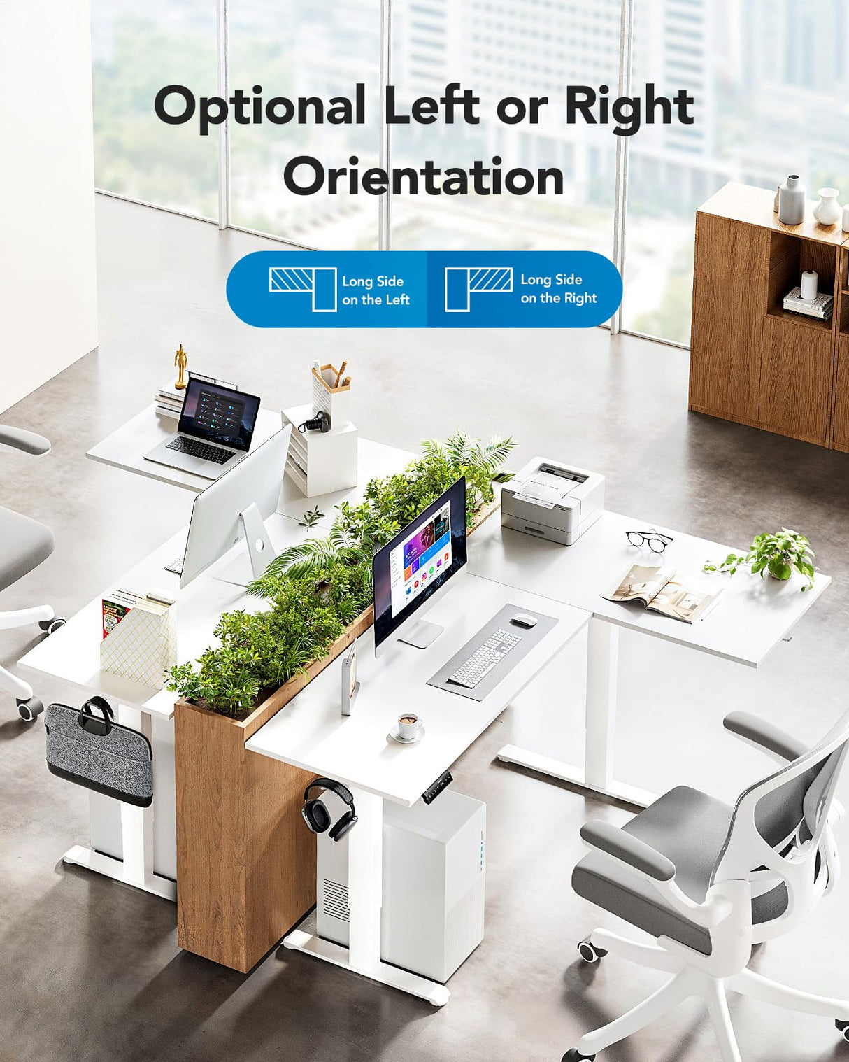 HUANUO L-Shaped Standing Desk, 71 x 48 inch Dual Motor Corner Standing Desk, Electric Height Adjustable Computer Desk with Cable Tray & 3 Preset Heights, Raising Desk for Home Office, White, HNESD110 HUANUO