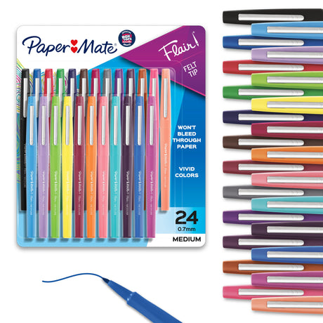 Paper Mate Felt Tip Pens, Flair Marker Pens, Medium Point, Assorted, 24 Count - Home, Office, Back to School, Teacher Supplies Paper Mate