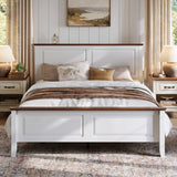 LINSY Farmhouse Bed Frame, Full Bedframe with Headboard and Footboard, Wooden Bed Frame with Solid Wood Slats, Rustic White Platform Bed Frames Full Size, No Box Spring Needed LINSY