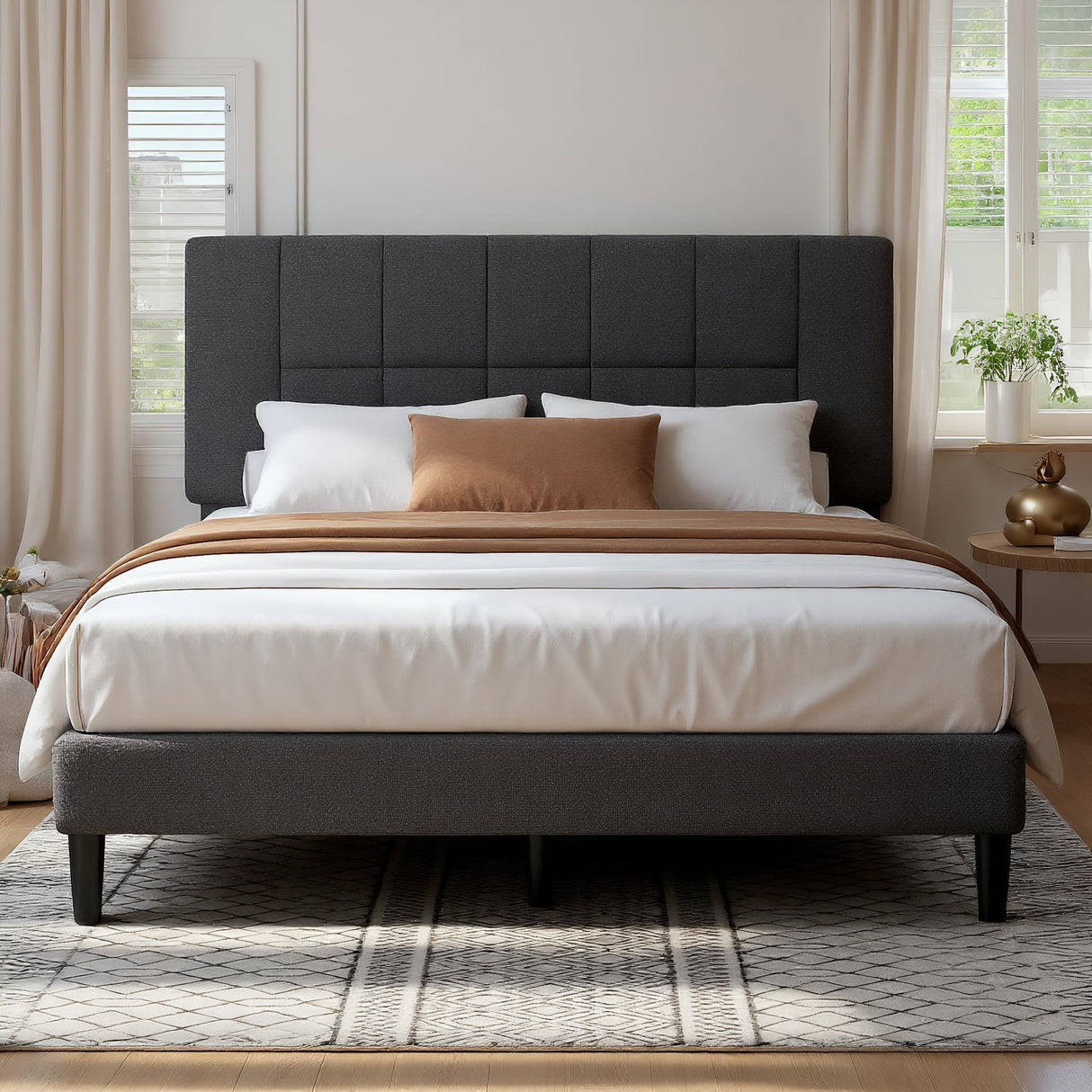 Pipishell Queen Size Bed Frame Upholstered Platform Queen Bed Frame with Adjustable Headboard,1300 lbs Strong Weight Capacity, Fully Upholstered Mattress Foundation,No Box Spring Needed, Easy Assembly Pipishell