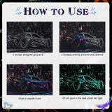 Gersoniel 4pcs Scratch Art Adult Scratch Painting Kits Glow in The Dark Rainbow Painting Paper with Pen & Cleaning Brush Noctilucent Scratchboard for Adults Gift, Racing Theme, Back to School Gifts Gersoniel