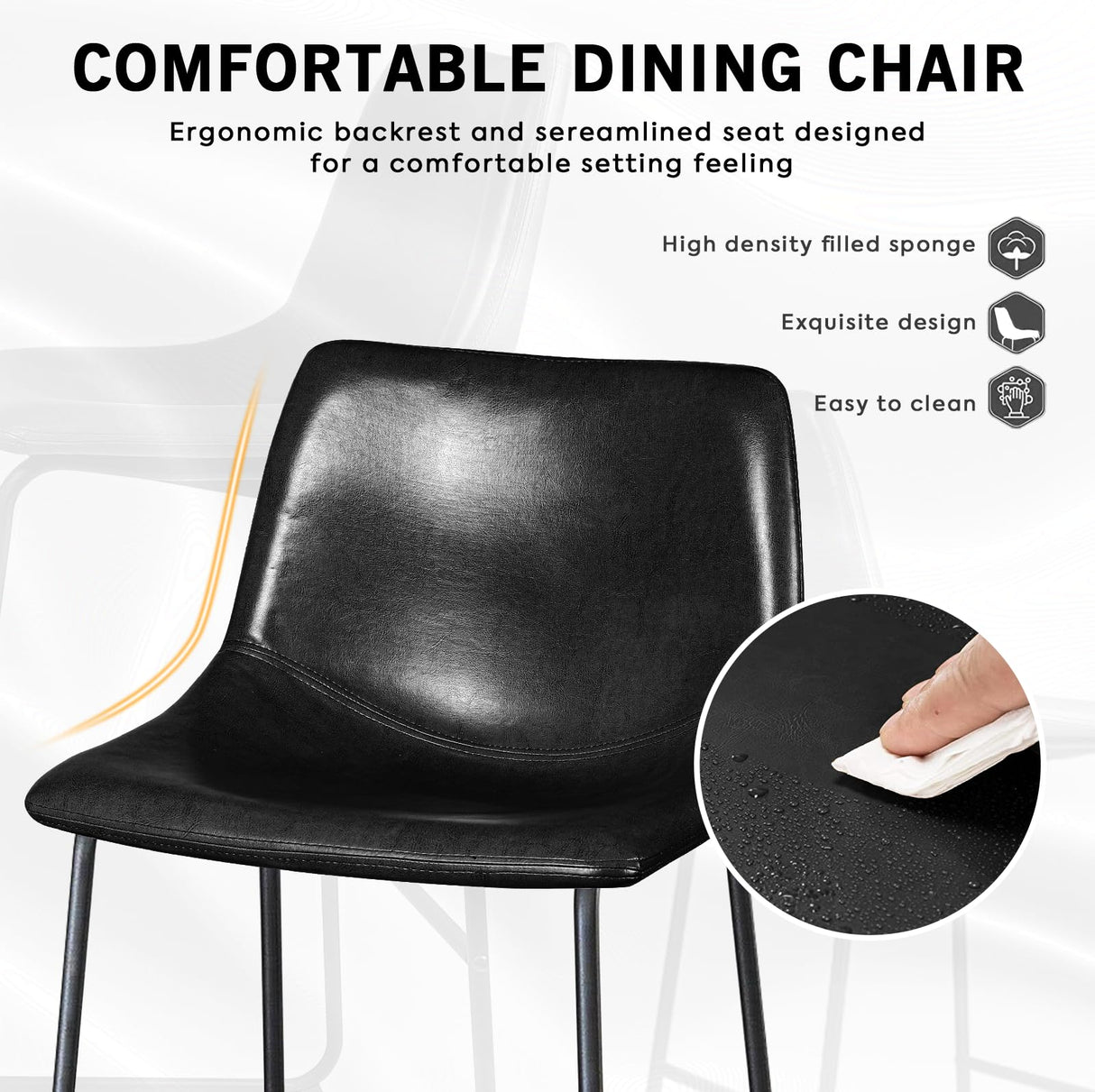 LEMBERI Faux Leather Dining Chairs Set of 2, 18 Inch Modern Kitchen & Dining Room Chairs with Backrest and Metal Legs, Comfortable Upholstered Seat LEMBERI