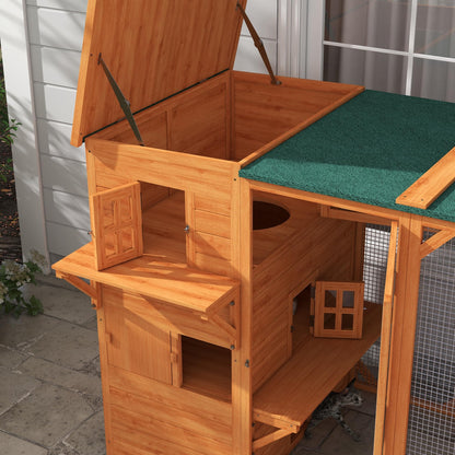 PawHut Outdoor Cat House for 3 Kitties, Multi-Level Design with Big Hiding Areas, Large Catio Cat Enclosure with 2 Stories & Multiple Platforms, Cat Condo for Large Cats, Orange - WoodArtSupply