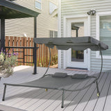 Outsunny Patio Double Chaise Lounge Chair, Outdoor Wheeled Hammock Daybed with Adjustable Canopy and Pillow for Sun Room, Garden, or Poolside, Grey Outsunny