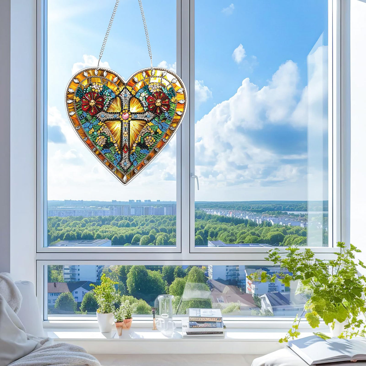 KEYIFA Diamond Painting Hanging Heart Shape Cross 3D Diamond Art Kits, Special Shaped Rhinestone Diamond Dots Kit for Adults Beginner, DIY Art Craft for Window Wall Door Decor, Double Sided KEYIFA