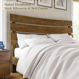 VanAcc King Size Solid Wood Mid-Century Platform Bed with Slatted Headboard in Caramel VanAcc