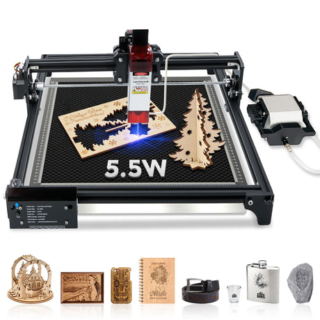 Laser Engraver, 5500 mW Output Power Laser Cutter,Laser Class 4+Honeycomb Laser Bed 350mm × 350mm+Air Assist for Laser Cutter and Engraver LUNYEE