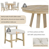 Merax 5 Piece Round Dining Table Set with Extendable Table and 4 Upholstered Chairs, Wood Kitchen Dining Table Chair Set for Dining Room, Living Room, Functional Furniture Retro Style (Natural) Merax
