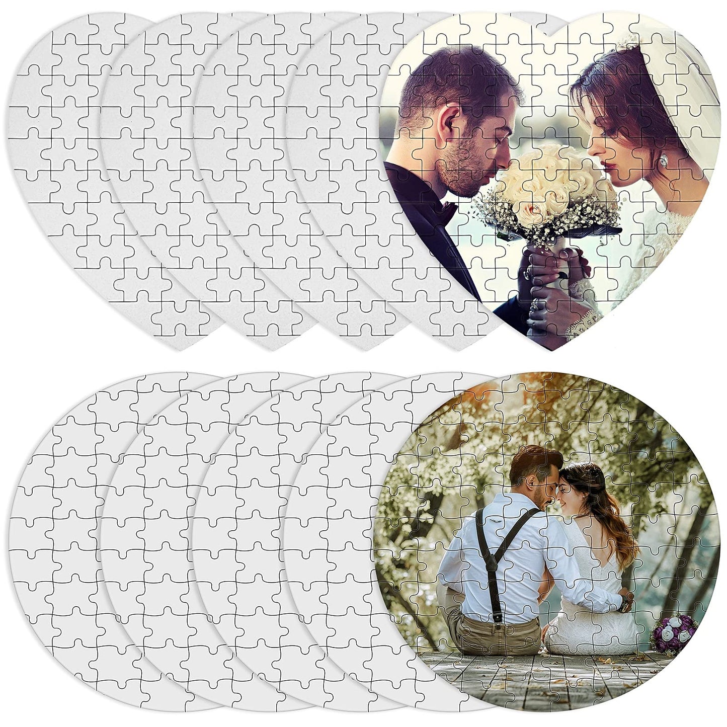 Skylety 10 Sets Valentine's Day Sublimation Blanks Puzzles Heart Round Jigsaw Puzzle DIY Blank Puzzle for Sublimation Transfer Thermal Crafts Jigsaw Activity Party Favors(Regular Heart Round Shape)