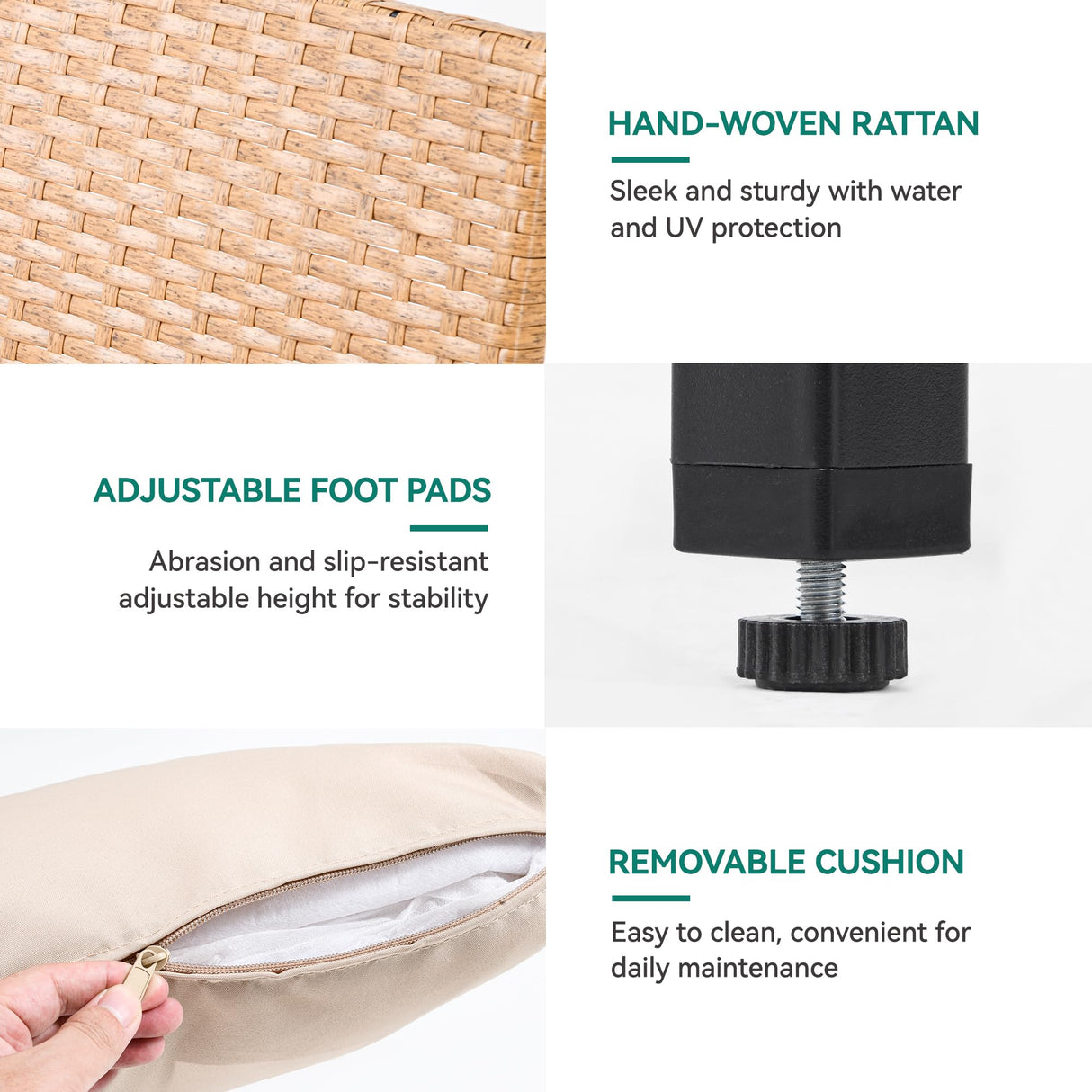 YITAHOME 4-Piece Patio Wicker Furniture Set with Wood Armrest, All Weather Rattan Conversation Furniture Sets for Backyard, Balcony, Deck w/Soft Cushions and Plastic Wood Table (Light Brown+Beige) YITAHOME