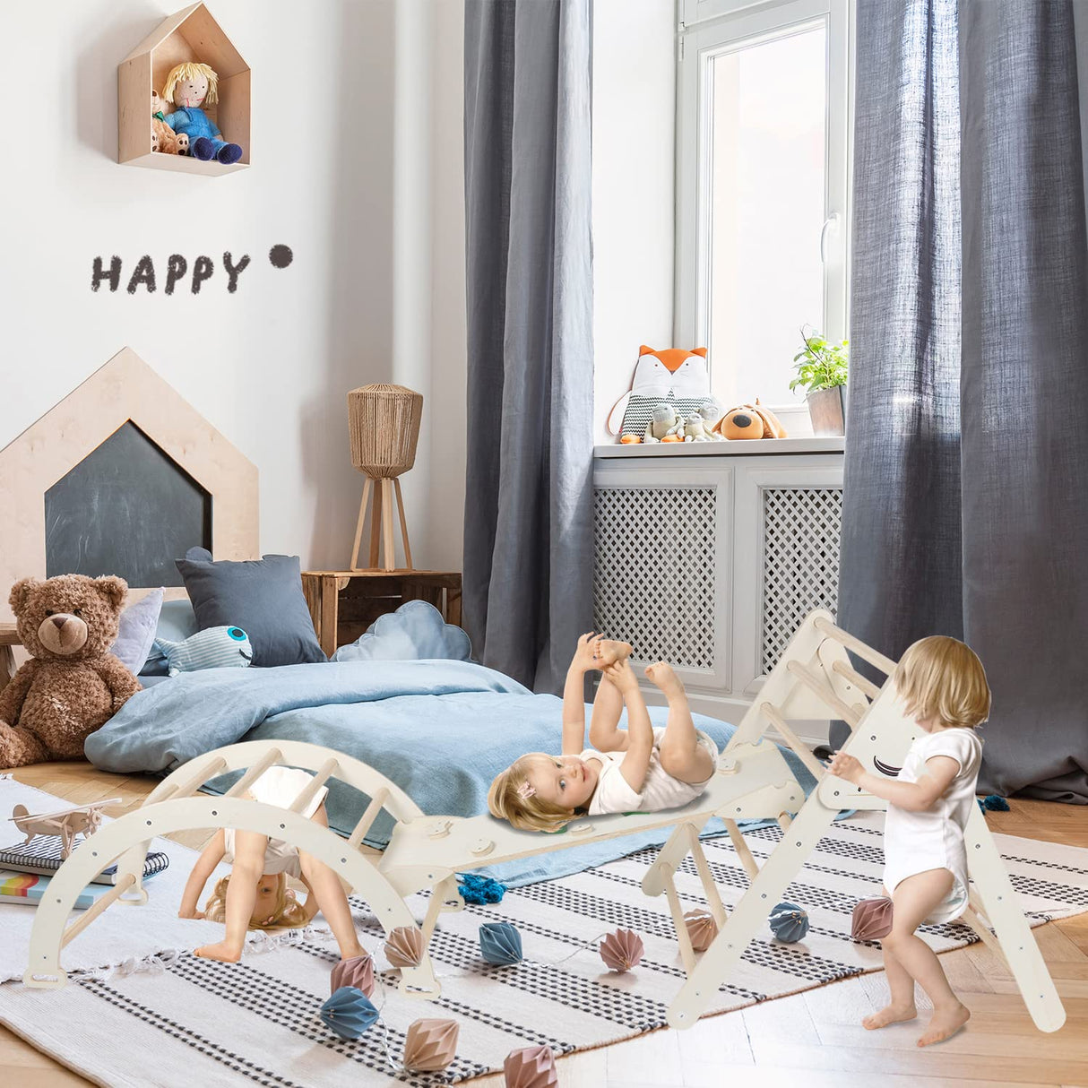 FOOWIN Pikler Triangle Set Climber 8 in 1，Toddler Climbing Toys with Ramp & Arch & Mat Montessori Climbing Set，Wooden Climbing Toys with Ramp for Kids FOOWIN