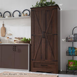 XIASLO 72" Tall Wood Storage Cabinet, Farmhouse Kitchen Pantry Cabinet with Adjustable Shelves & Drawer & Barn Doors, Versatile Storage for Kitchen, Dining Room, Bathroom, Brown XIASLO