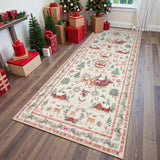 Lahome Christmas Runner Rug 2x8 Beige Rug Runners for Hallways Non Slip,Washable Kitchen Bathroom Runner Rug,Soft Christmas Tree Santa Claus Carpet Runner for Entryway Holiday Decor(2'x8',Beige) Lahome