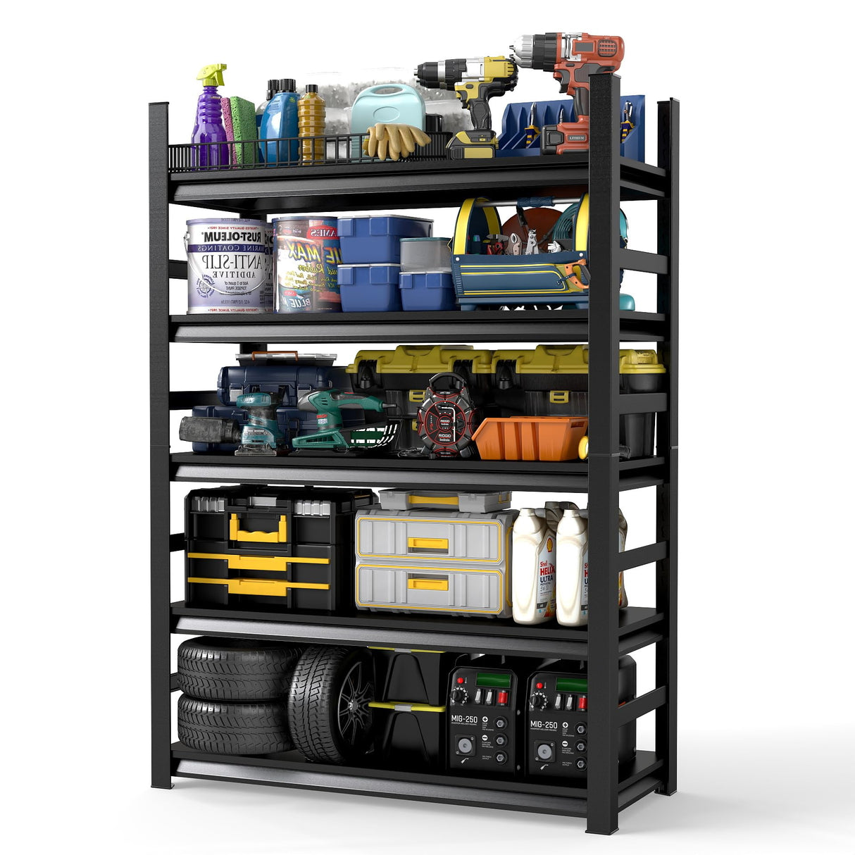 Notmise Garage Storage Shelving - Adjustable 5-Tier Heavy Duty Metal Shelving, 2500lbs High Load Capacity, Multi-Functional for Garage, Warehouse, or Home Storage, 63" H x 16" D x 32" W, Black Notmise